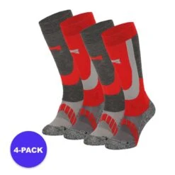 Chaussettes De Ski Xtreme Unisexes Rouges (4-PACK)