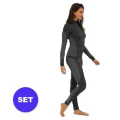 Heatkeeper Thermo Ensemble Pantalon/chemise De Base Pour Femmes Schwarz