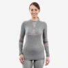 WEDZE Sous-vêtement Thermique De Ski Femme 900 Laine Mérinos Seamless Haut - Gris/rose