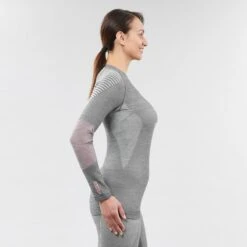 WEDZE Sous-vêtement Thermique De Ski Femme 900 Laine Mérinos Seamless Haut - Gris/rose -Horizon Glacial sous vetement thermique de ski femme 900 laine merinos seamless haut grisrose 2