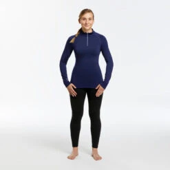 WEDZE Sous-vêtement Thermique De Ski Femme BL 500 1/2 Zip Haut - Bleu Marine -Horizon Glacial sous vetement thermique de ski femme bl 500 12 zip haut bleu marine 2