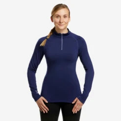 WEDZE Sous-vêtement Thermique De Ski Femme BL 500 1/2 Zip Haut - Bleu Marine